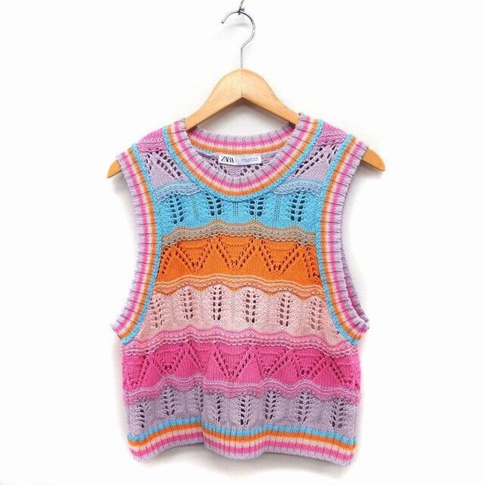Zara Rainbow Knit Crochet Crop Sweater Vest